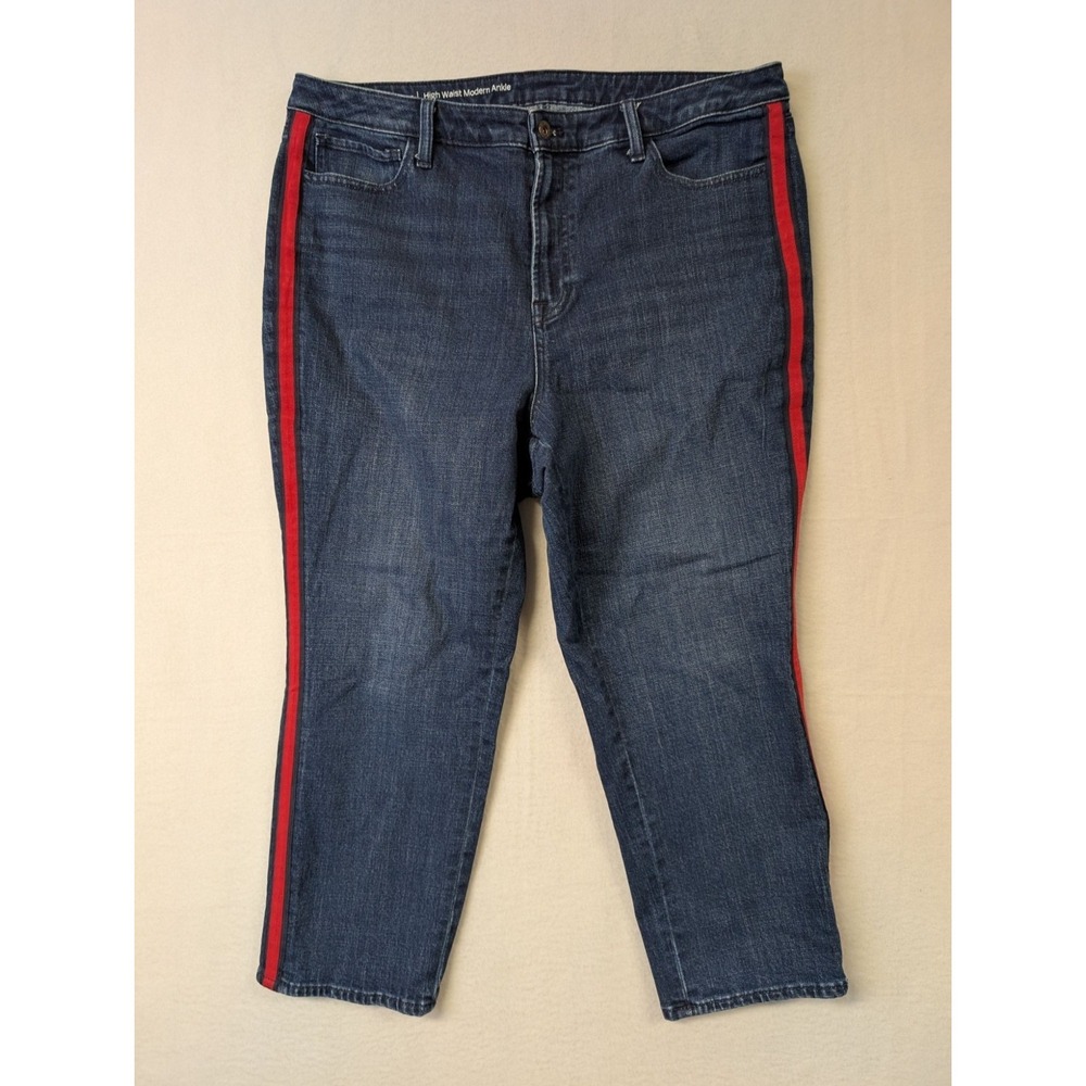 Talbots Flawless Ankle Jeans 18W P High Waist Modern Denim Red Side Stripes